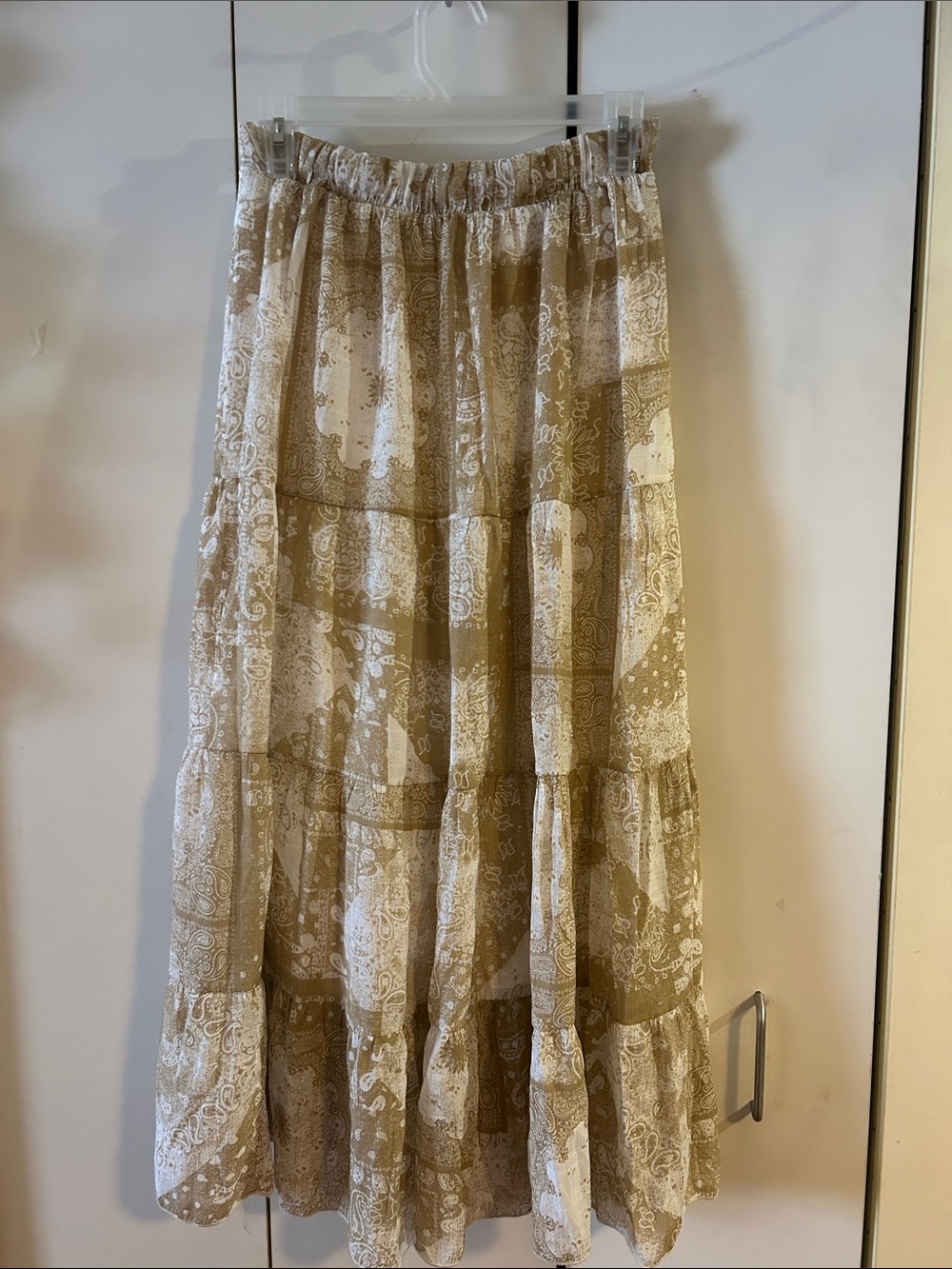 Boho Tiered Maxi Skirt in Beige Paisley
